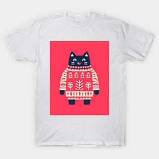 Cat in Christmas Jumper Cute Design T-Shirt